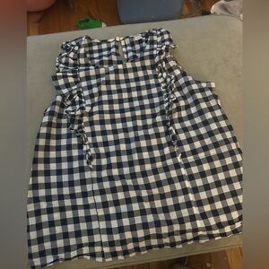 J. Crew Navy and White Gingham Ruffle Sleeveless Blouse